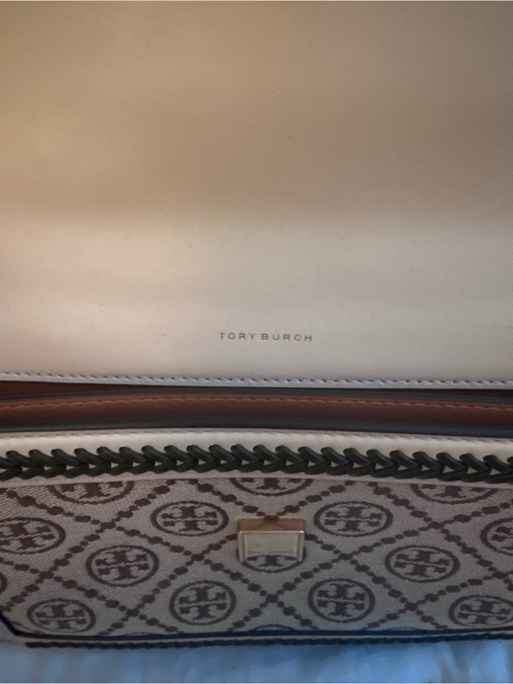 Tory Burch Beige and Burgundy Floral Appliqué Crossbody Bag - Picture 6 of 7